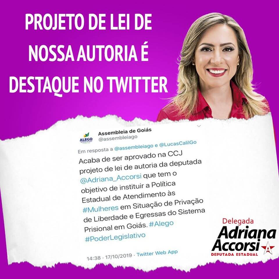 A aprovação foi destaque no Twitter da Assembleia Legislativa do Estado de Goiás